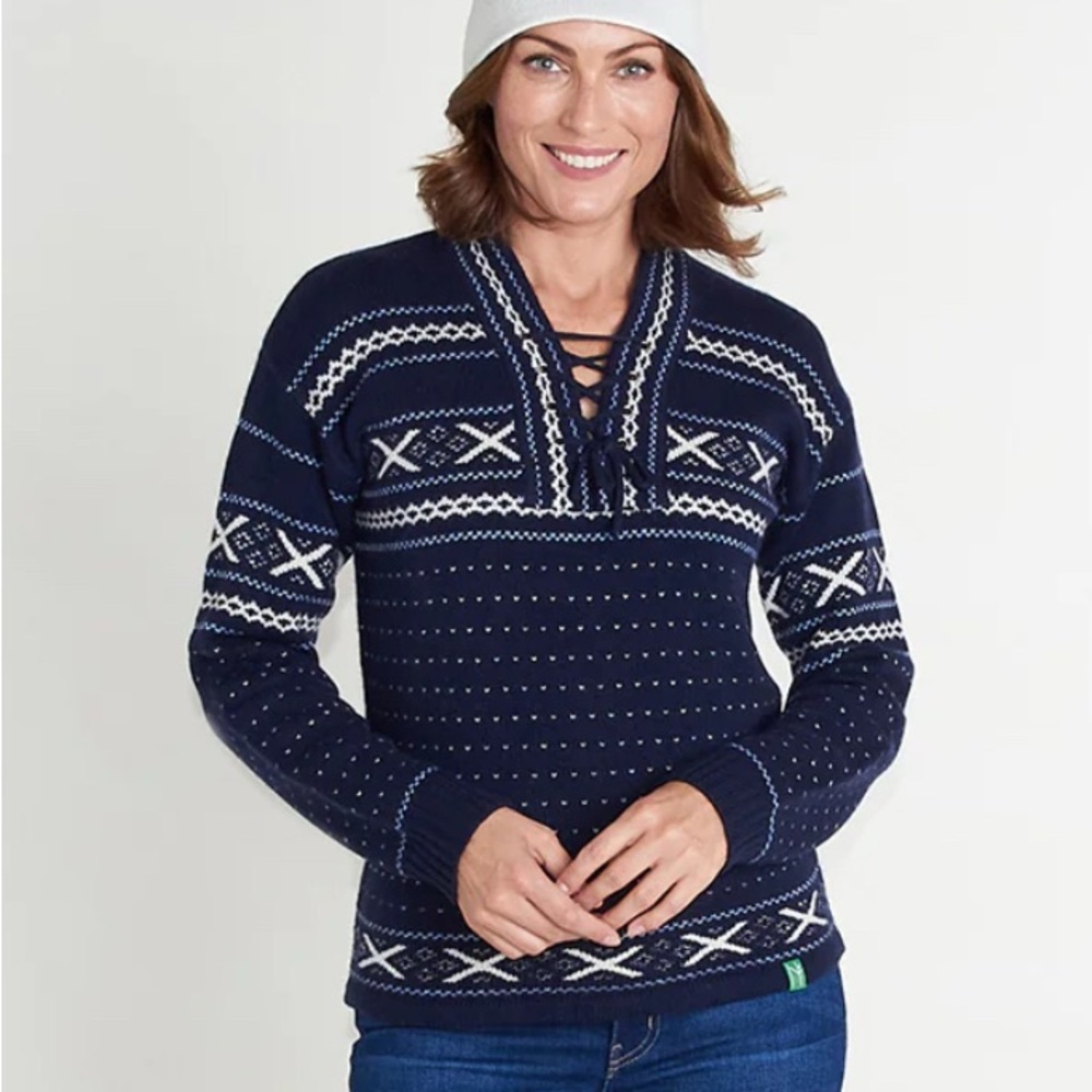 CK Bradley Neve FAIR ISLE SWEATER - NAVY BLUE Patterned Women's New L